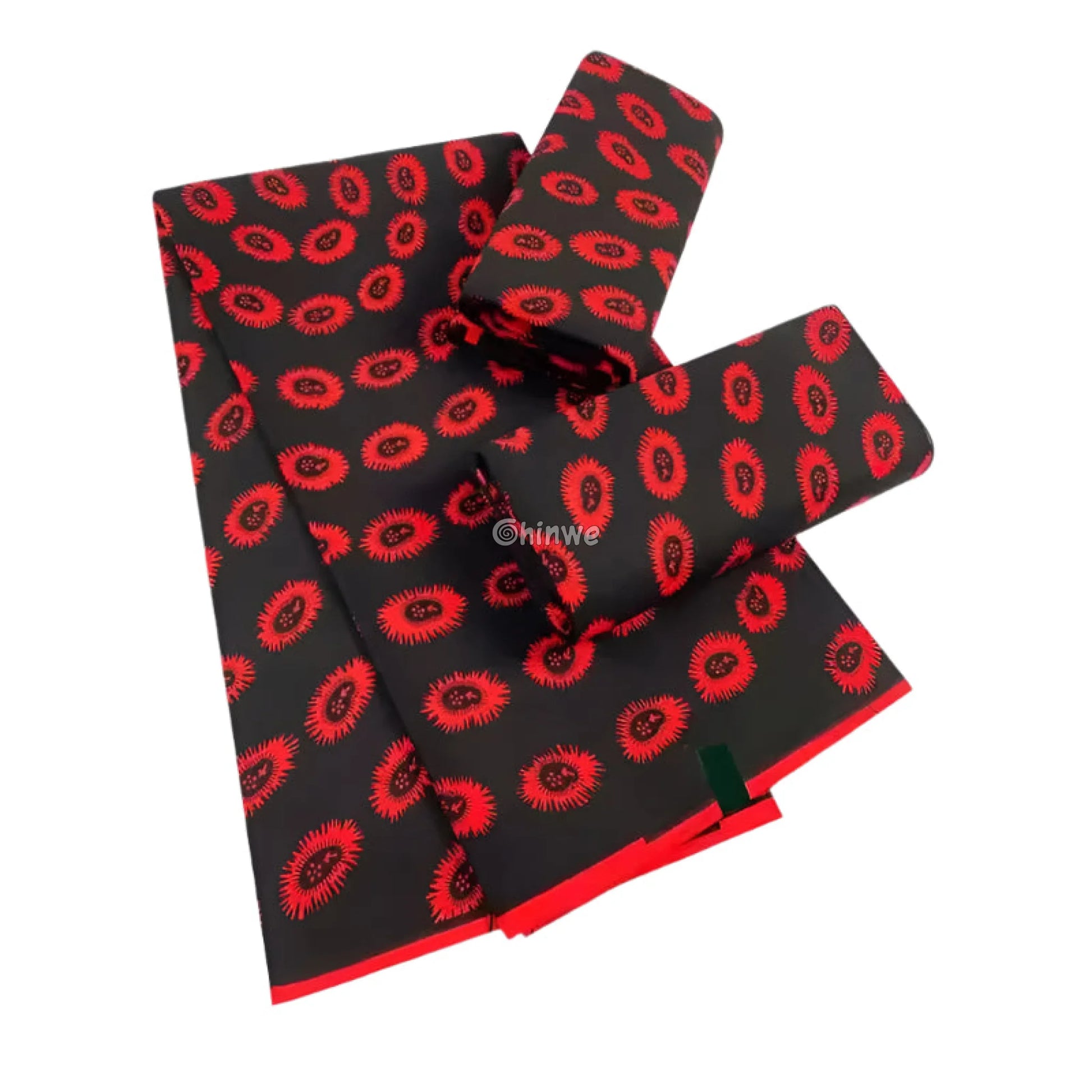 Classic Black and Red Ankara Fabric – Bold Circular Sunburst Pattern Wax Print 6 Yards African Wax Print Fabric