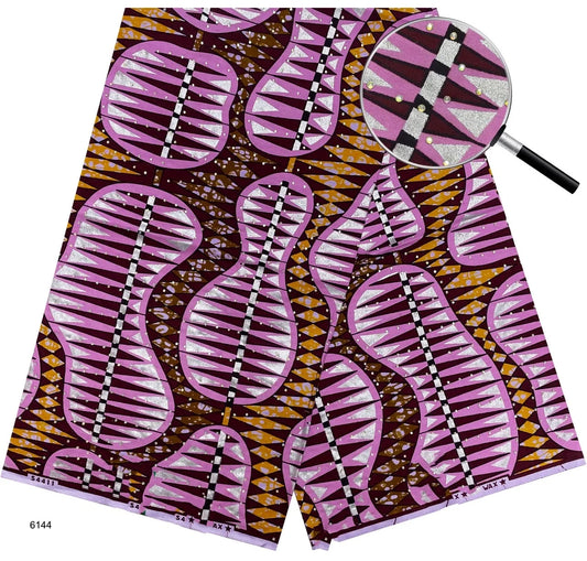 Pink Stone Wave Stoned Wax Print – Lilac & Bronze, Golden Stone Wax, 6 Yards