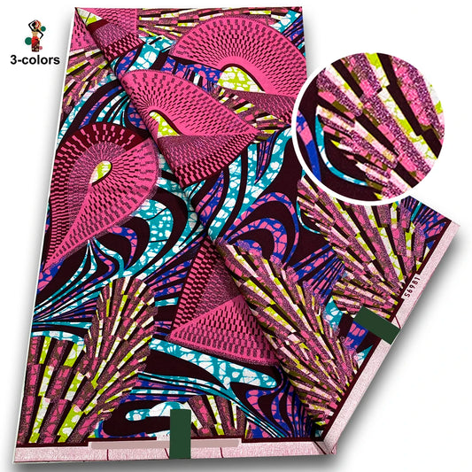 Magenta & Teal Fan Burst Flash Gold Wax Print – Grand Super Glitter, 6 Yards