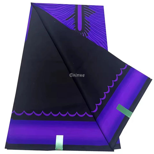 Royal Waves Fabric – Deep Purple Accents on Black Wax Print 6 Yards African Wax Print Fabric