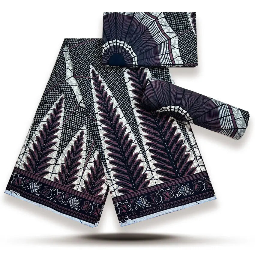 Charcoal Feather Fan Gold Sand Wax Print – Black & White Plumes, 100% Cotton, 6 Yards