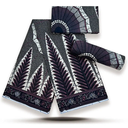 Charcoal Feather Fan Gold Sand Wax Print – Black & White Plumes, 100% Cotton, 6 Yards