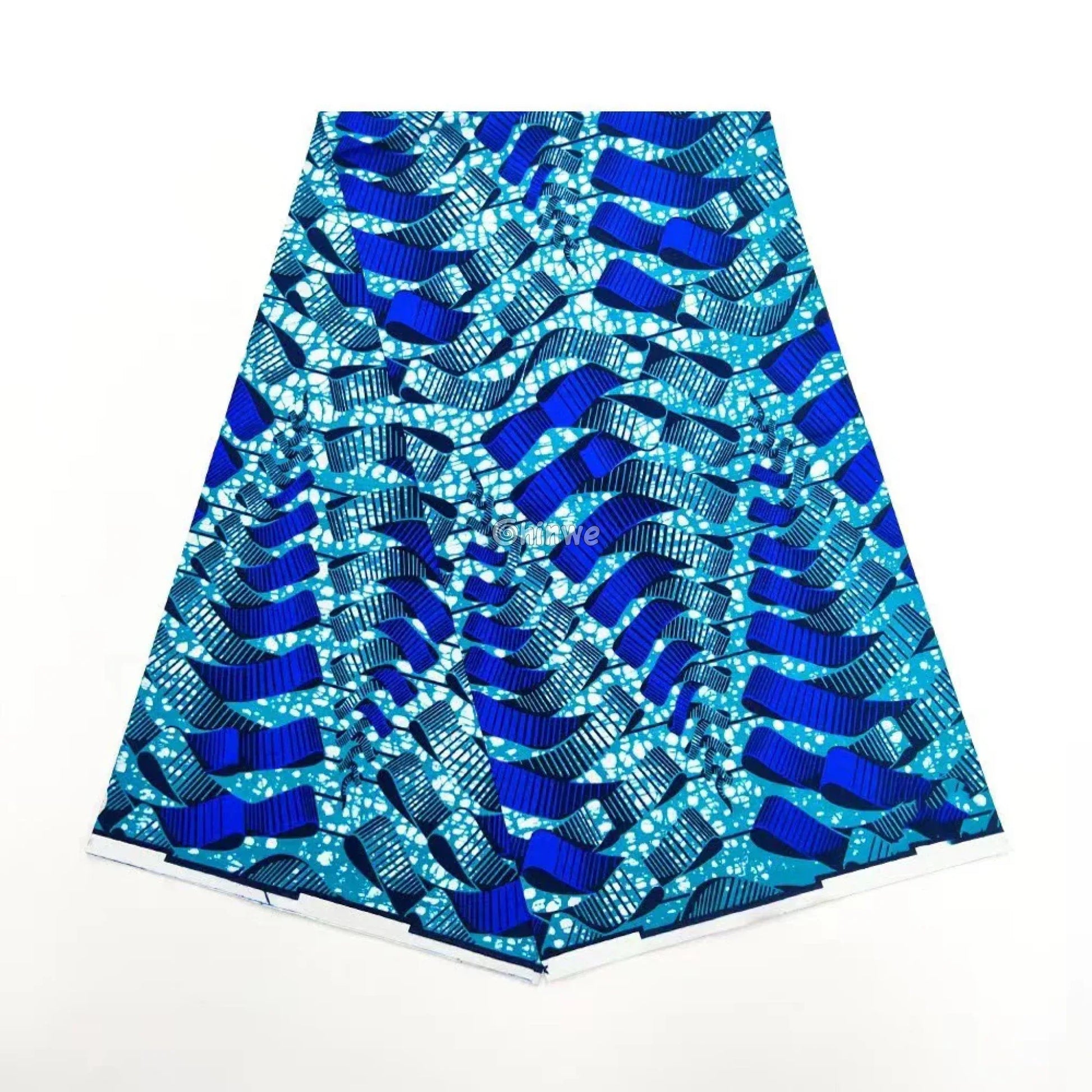 Cobalt Ribbon & Stripe Motif Ankara Wax Print on Cerulean Crackle Base with Dynamic Flow Cobalt Ribbon Wave / 6 Yards