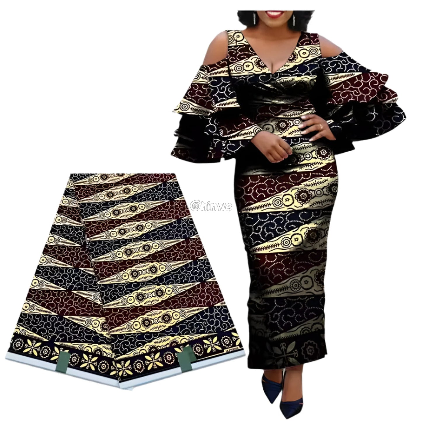 Ankara Fabric with Intricate Floral Stripes Swirl Patterns and Ornamental Border Design 6 Yards African Wax Print Fabric