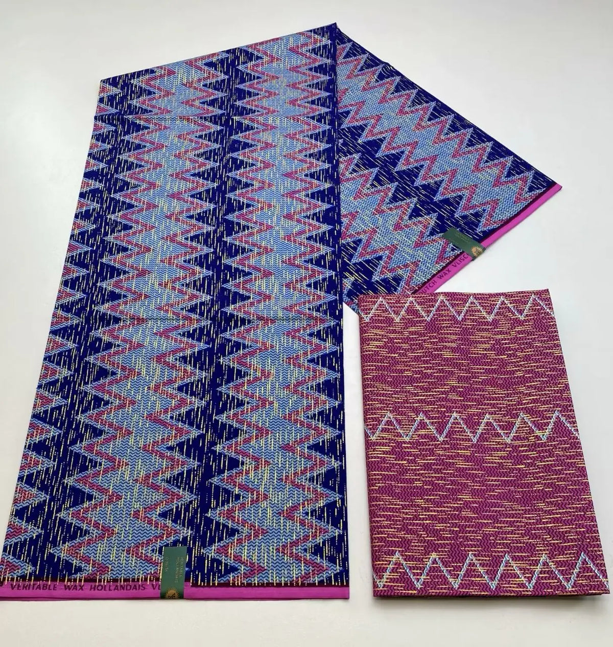 Navy, Sky Blue and Pink Zigzag Kente-Style Print Fabric, 6 Yards