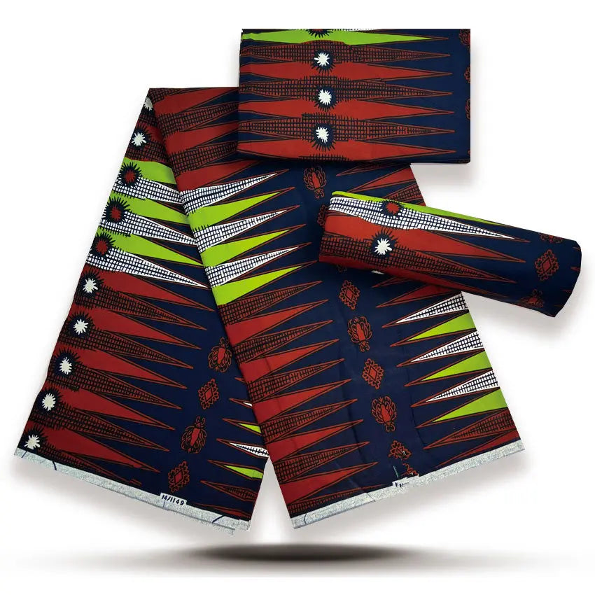 Navy & Red Arrow Spike Gold Sand Wax Print – Lime Accents, 100% Cotton, 6 Yards