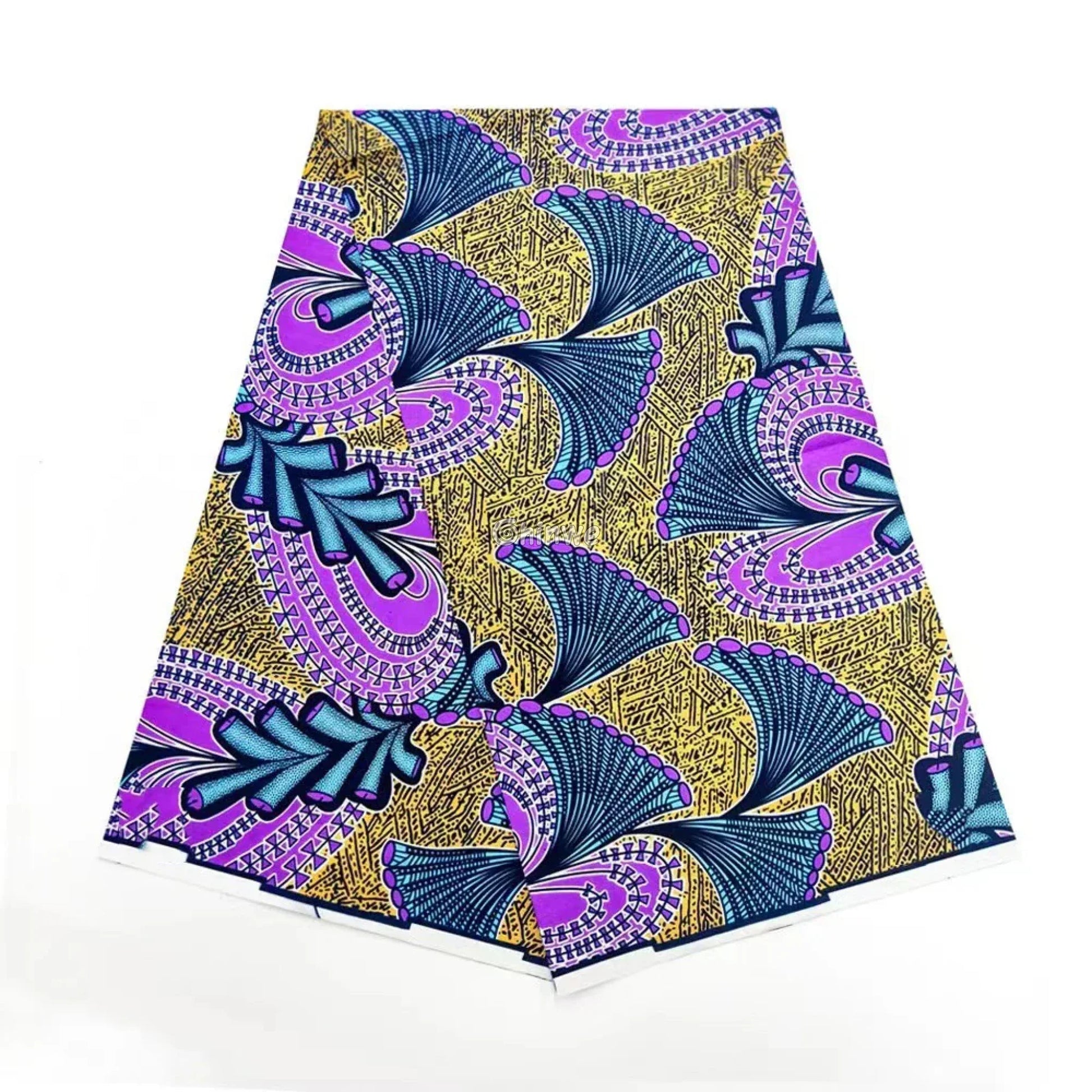 Cotton Ankara Wax Print Fabric with Bold Teal Tube & Spiral Motif on Purple Crackle Background B / 6 Yards African Wax