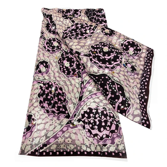 Blush & Plum Bloom Stoned Wax Print – Heavyweight Poplin with Stones, 6 Yards