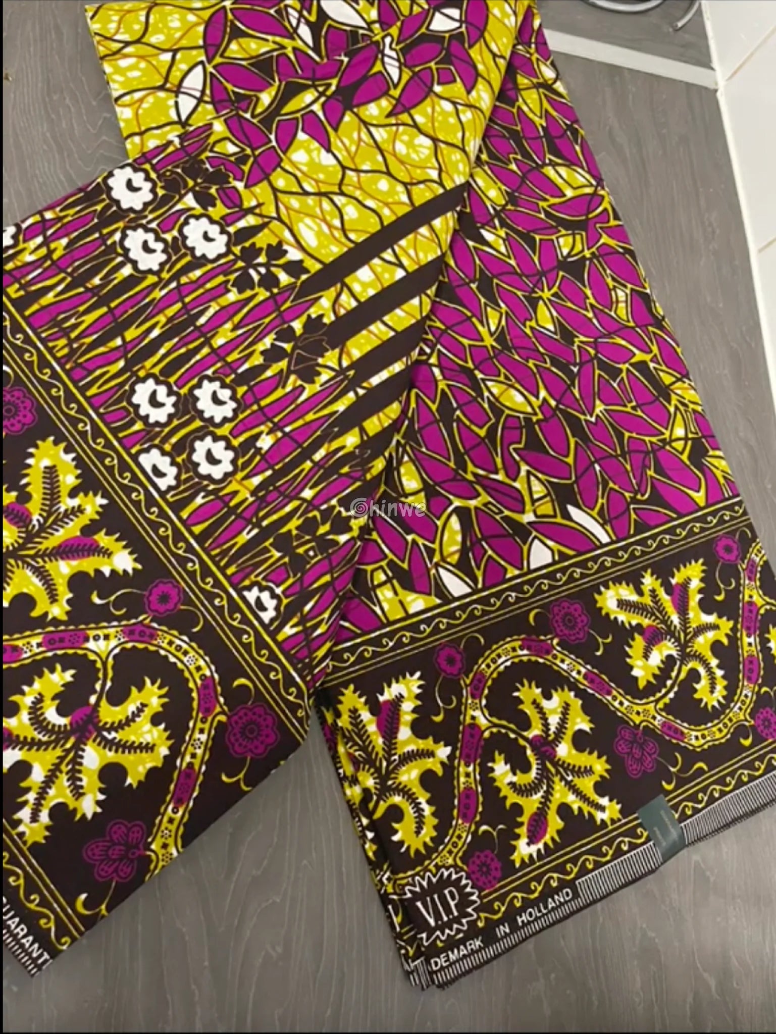 Pink Yellow and Black Ankara Fabric with Leaf and Floral Border Design 6 Yards African Wax Print Fabric