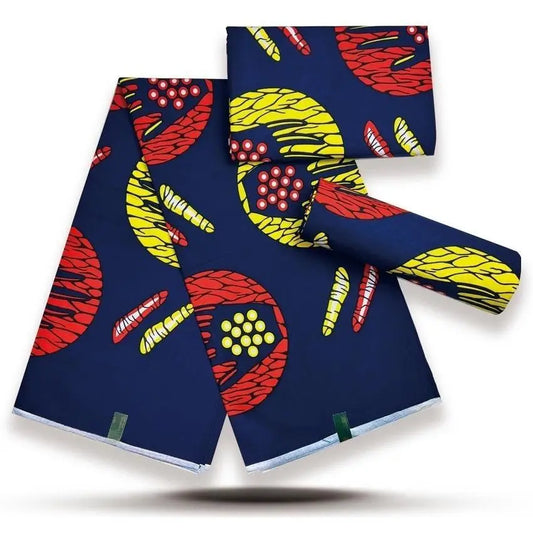 Navy Fruit Moon Gold Sand Wax Print – Red & Yellow Halves, 100% Cotton, 6 Yards