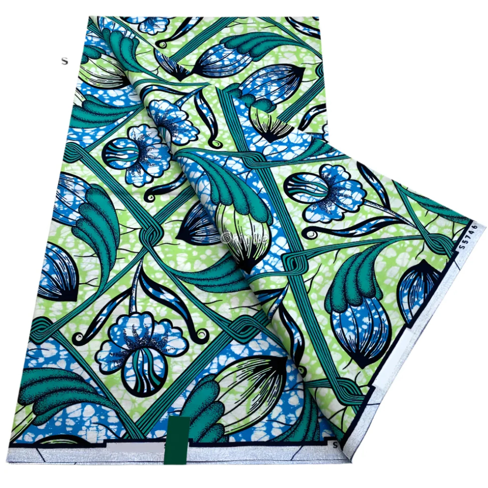 Turquoise Floral Tile Print with Emerald Leaves & Batik Texture in Diamond Grid Repeat Motif Teal Petal Tile / 6 yards