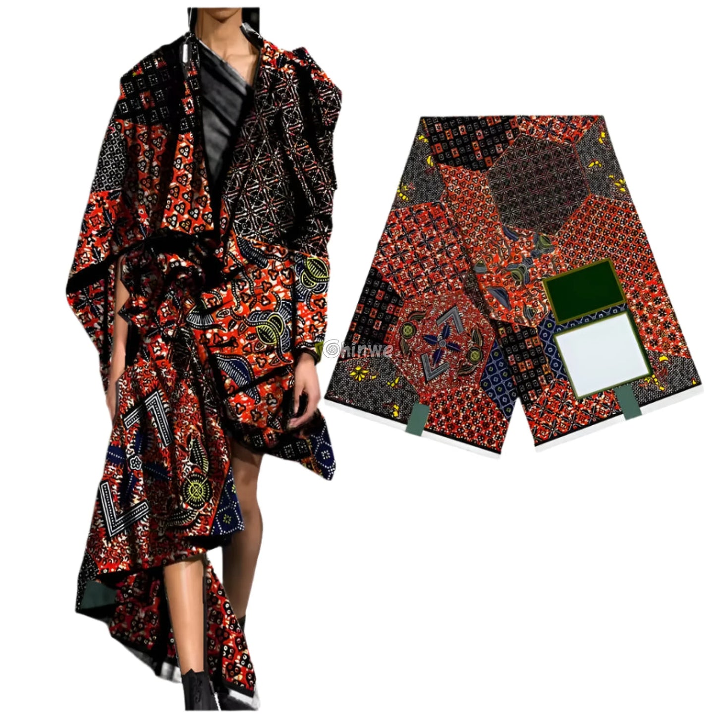 Multicolored Patchwork Ankara Fabric with Hexagon and Floral Motifs 6 Yards African Wax Print Fabric