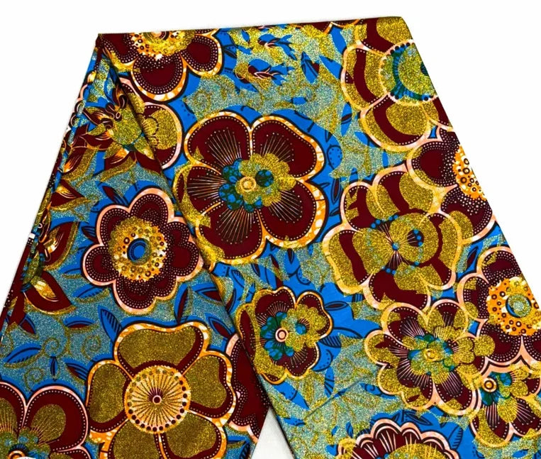 Gold Shimmer Jewel-Tone Batik Wax Print Fabric Collection, 6 Yards