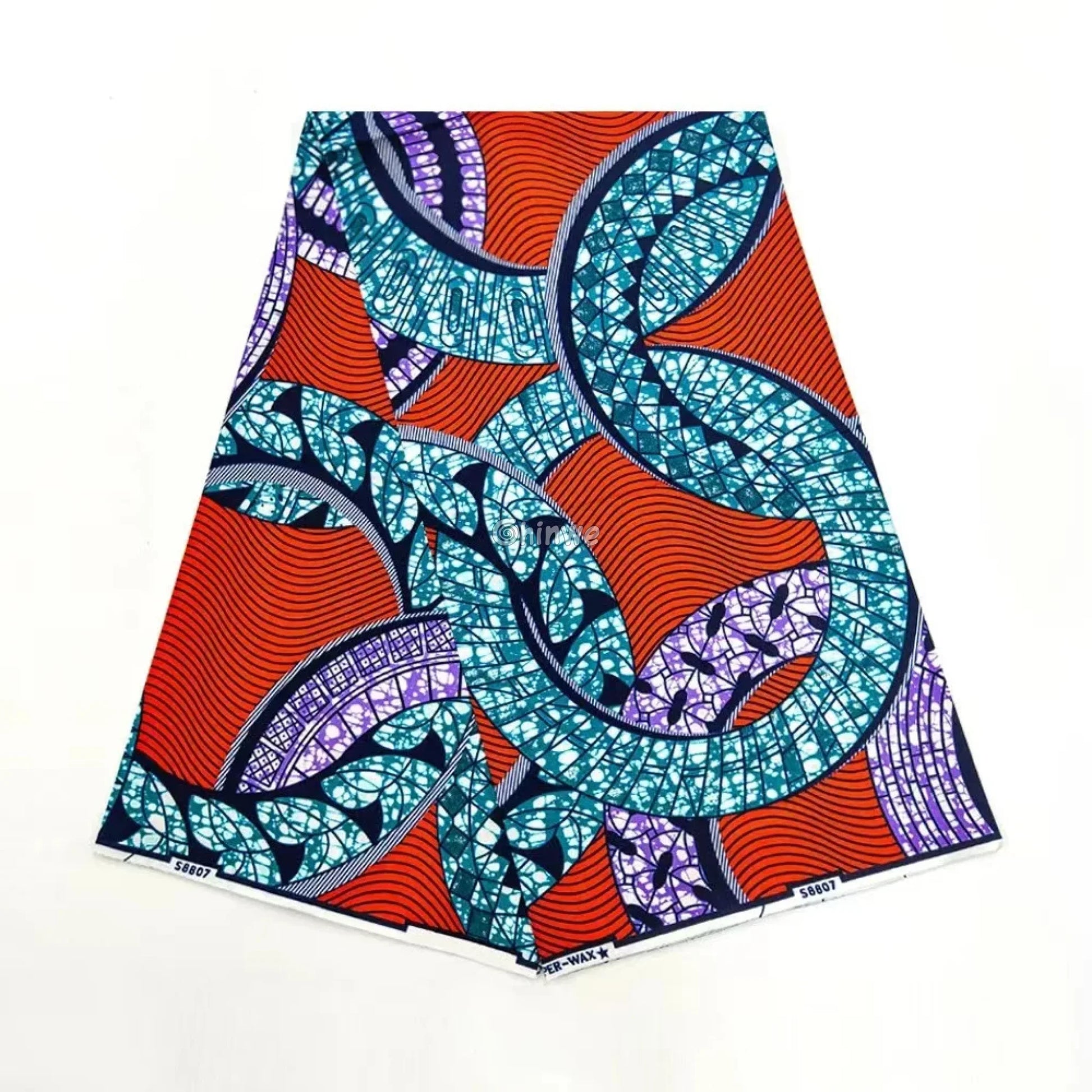 Looping Teal & Lavender Ribbon Motif Ankara Wax Print on Scarlet Wave Background Crimson Loop / 6 Yards / CHINA African