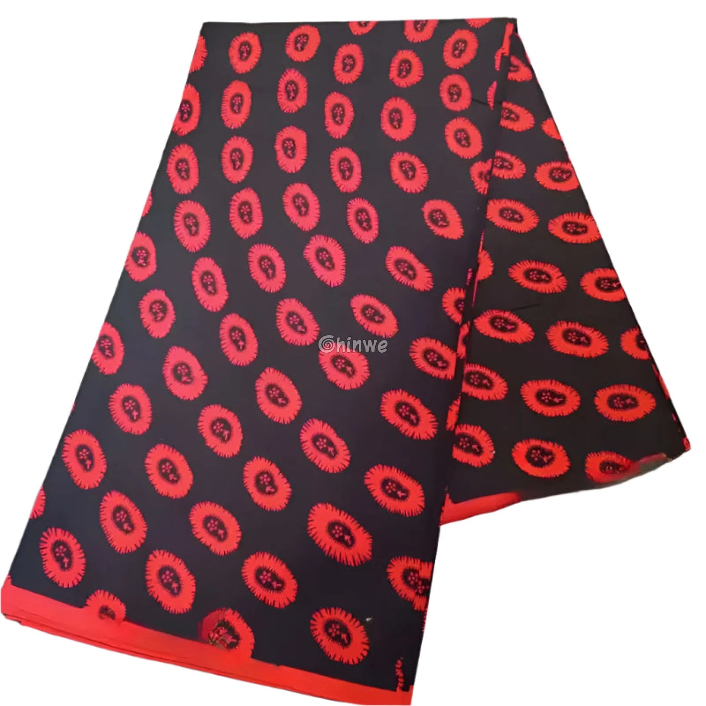 Classic Black and Red Ankara Fabric – Bold Circular Sunburst Pattern Wax Print 6 Yards African Wax Print Fabric