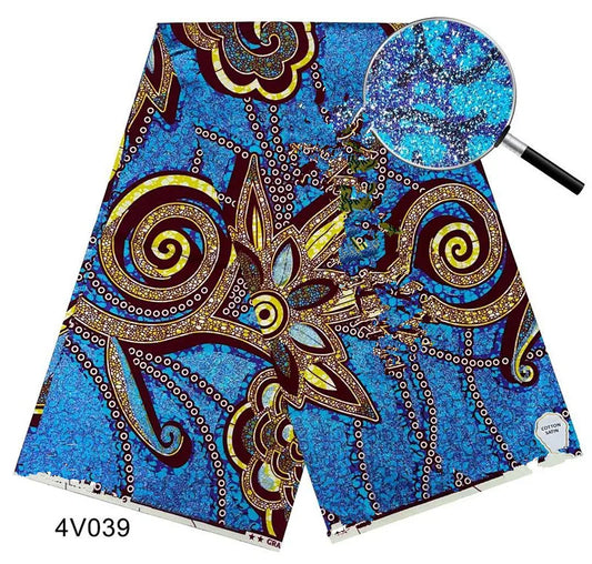 Turquoise Gold Spiral Bloom Gold Powder Wax Print – Burgundy Scrolls, 100% Cotton, 6 Yards