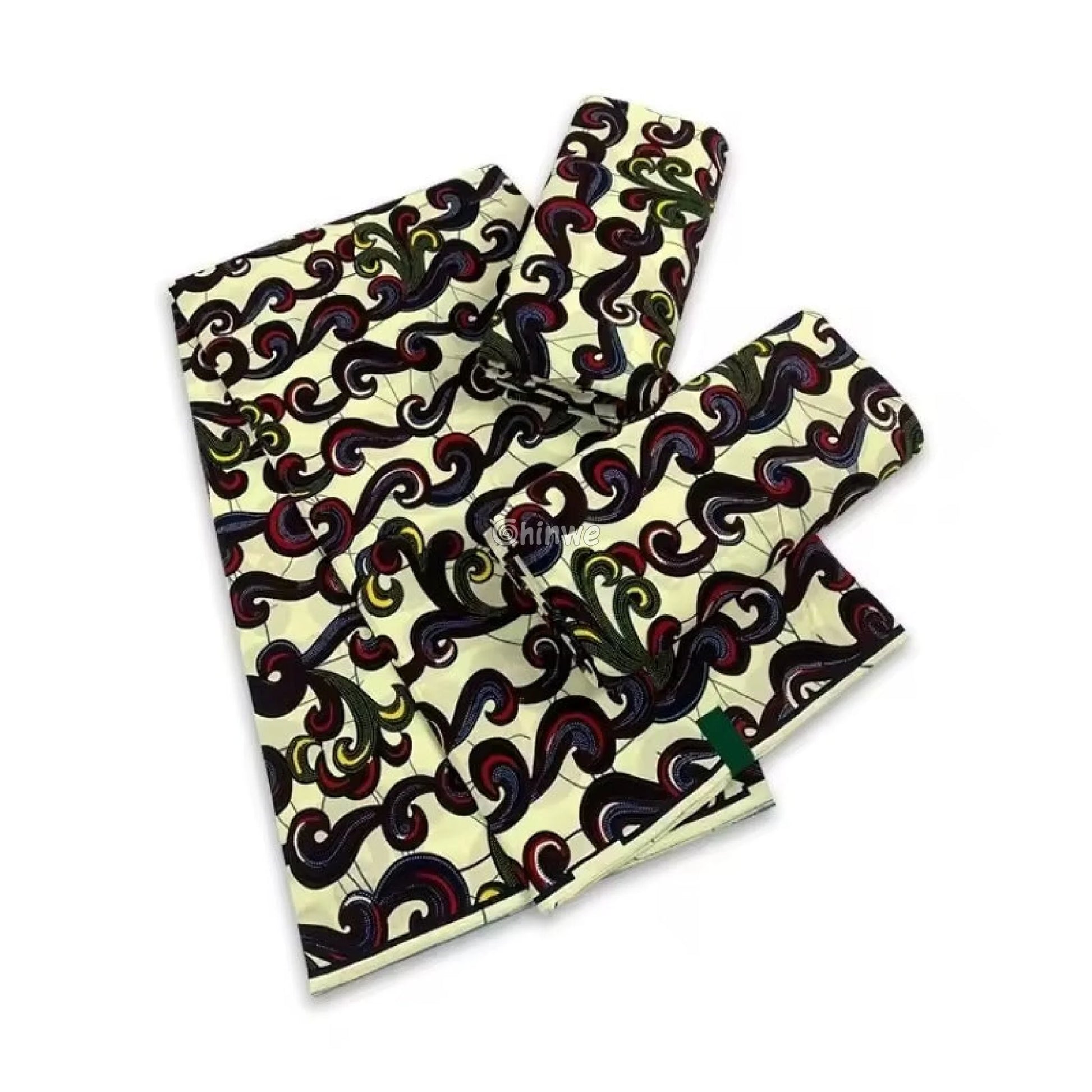 Abstract Swirl Fabric – Multicolor Curves on Cream Ankara Wax Print 6 Yards African Wax Print Fabric