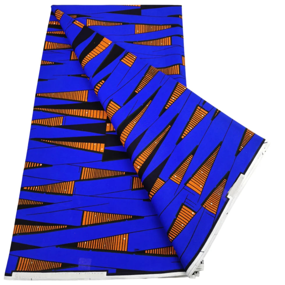 Royal Blue and Orange Spike Ankara wax print fabric, 6 yards