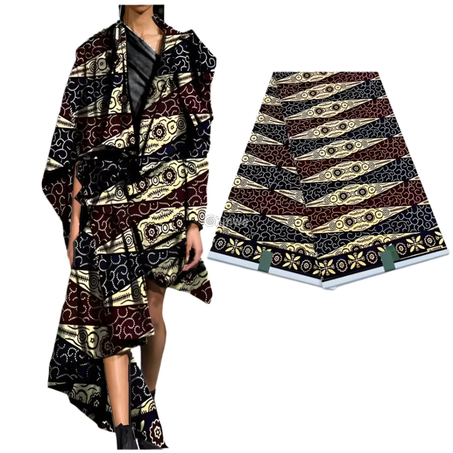 Ankara Fabric with Intricate Floral Stripes Swirl Patterns and Ornamental Border Design 6 Yards African Wax Print Fabric