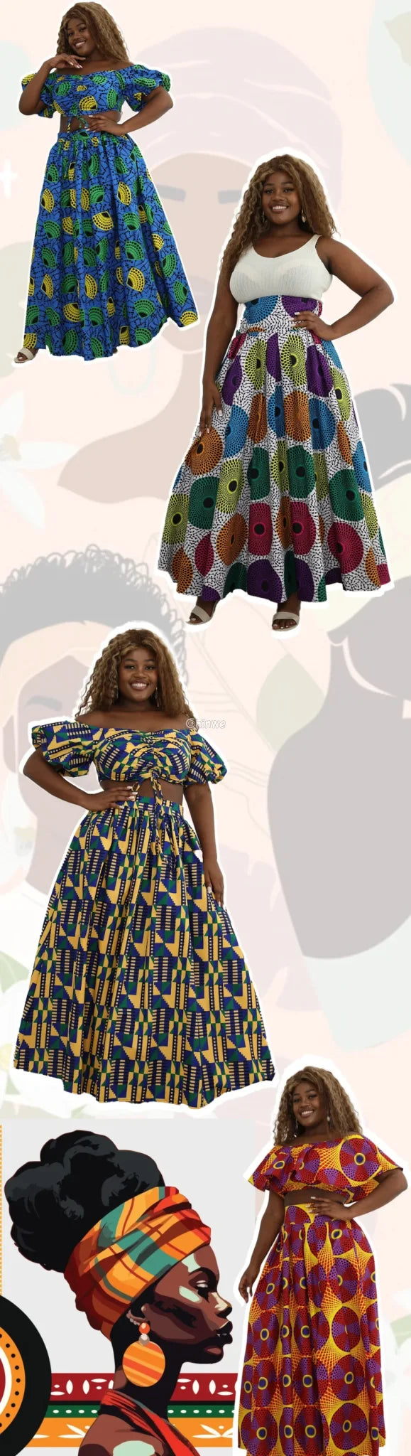 Cotton Ankara Wax Print Fabric with Bold Teal Tube & Spiral Motif on Purple Crackle Background B / 6 Yards African Wax