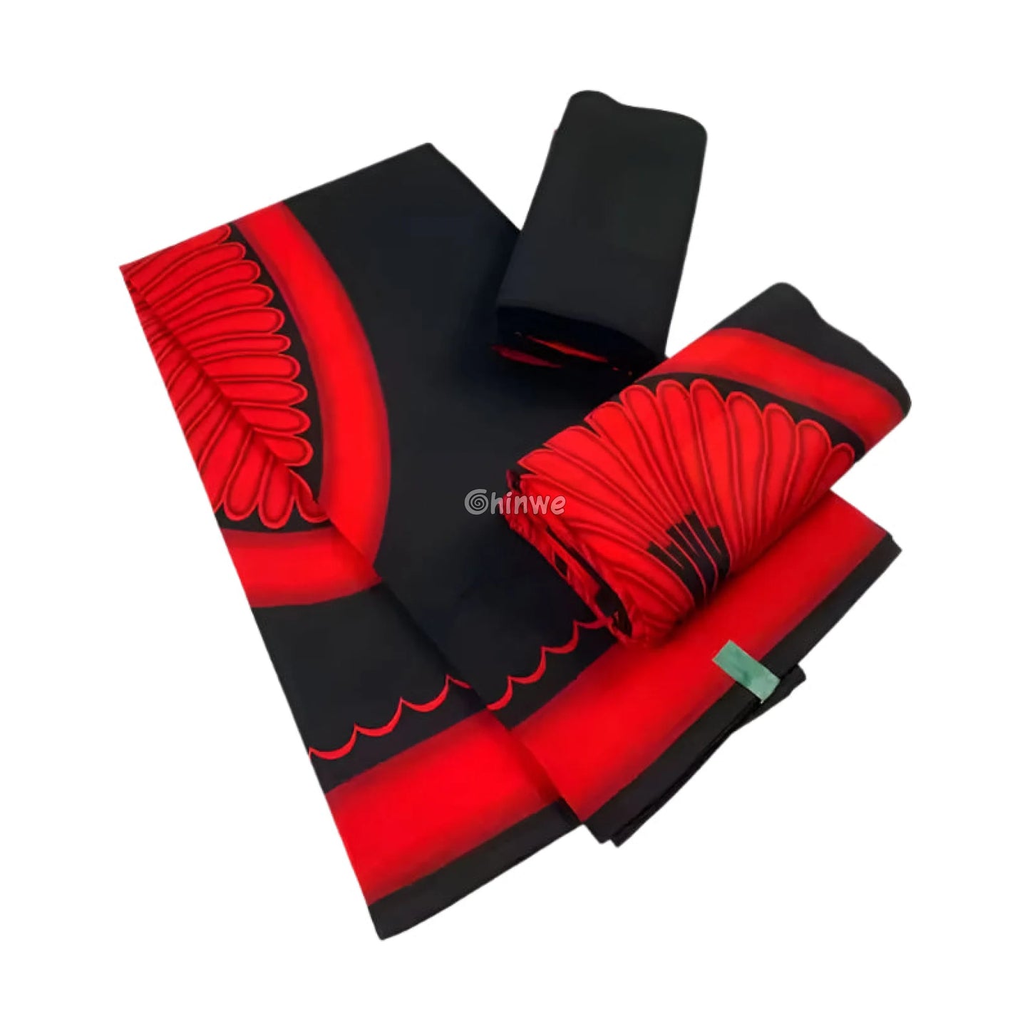 Black and Red Fan Pattern Wax Print Fabric - Vibrant African Ankara Design 6 Yards African Wax Print Fabric