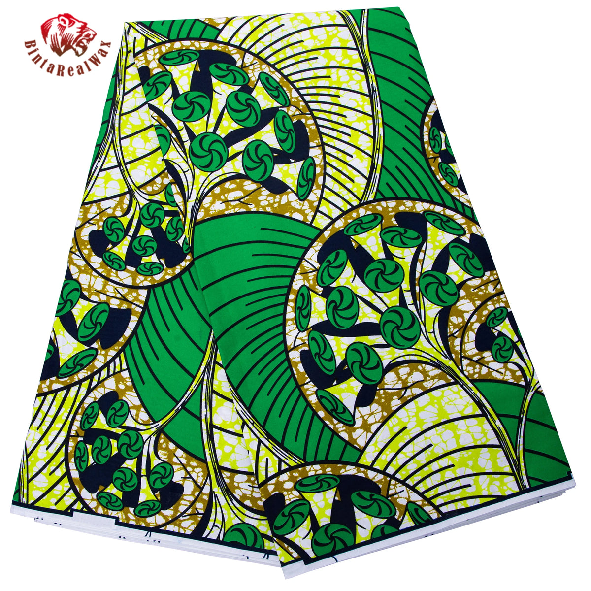 Bold Medallion Ankara Wax Print Fabric Collection – Black, Green, Plum, Tan & Amber, 6 Yards