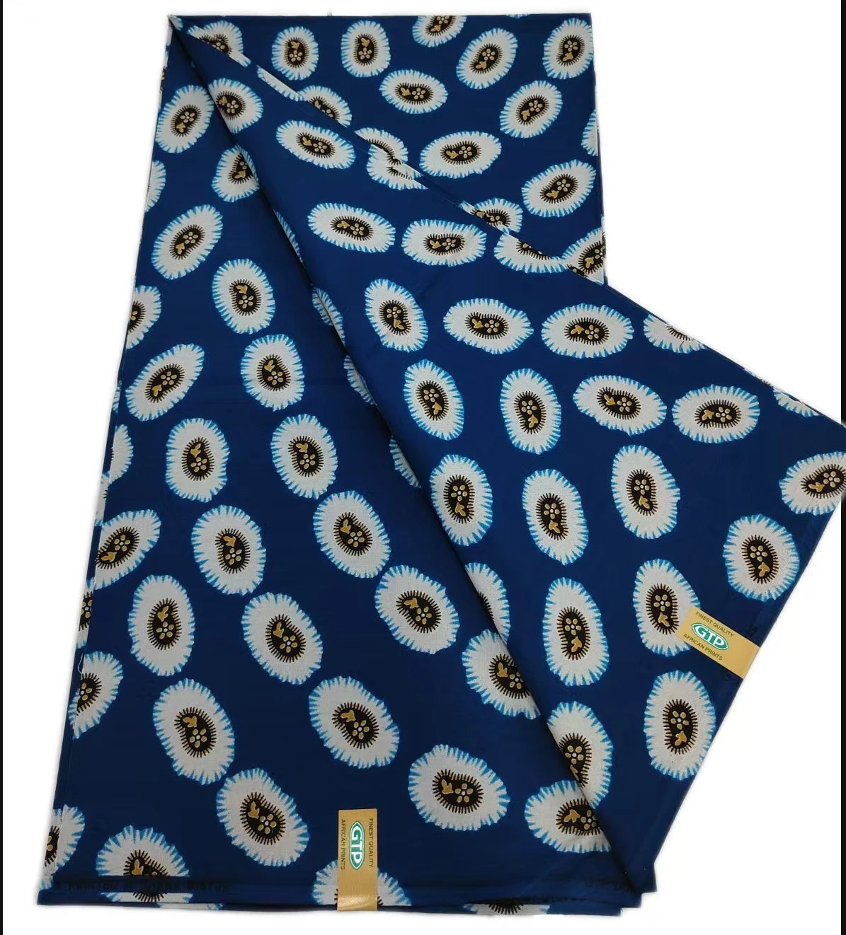 Navy and Cream Oval Ring Ankara wax print fabric, 6 yards