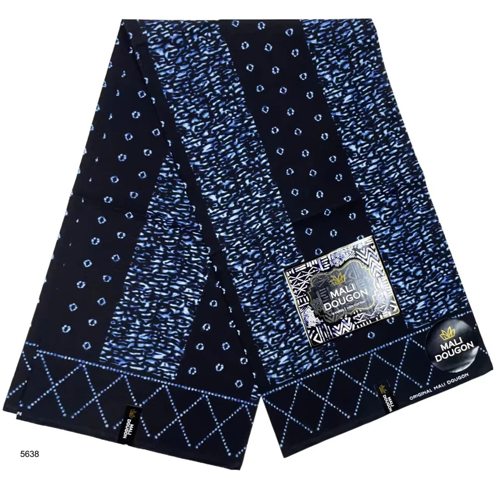 Indigo Batik Ankara Wax Print Fabric Collection – Diamond, Wave, Stripe, Leaf & Paisley, 6 Yards
