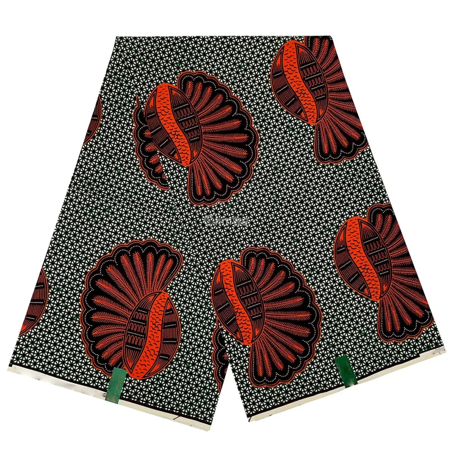 Black and Orange Red Cowrie Shell African Wax Print Fabric - Bold Ankara Material 6 Yards African Wax Print Fabric