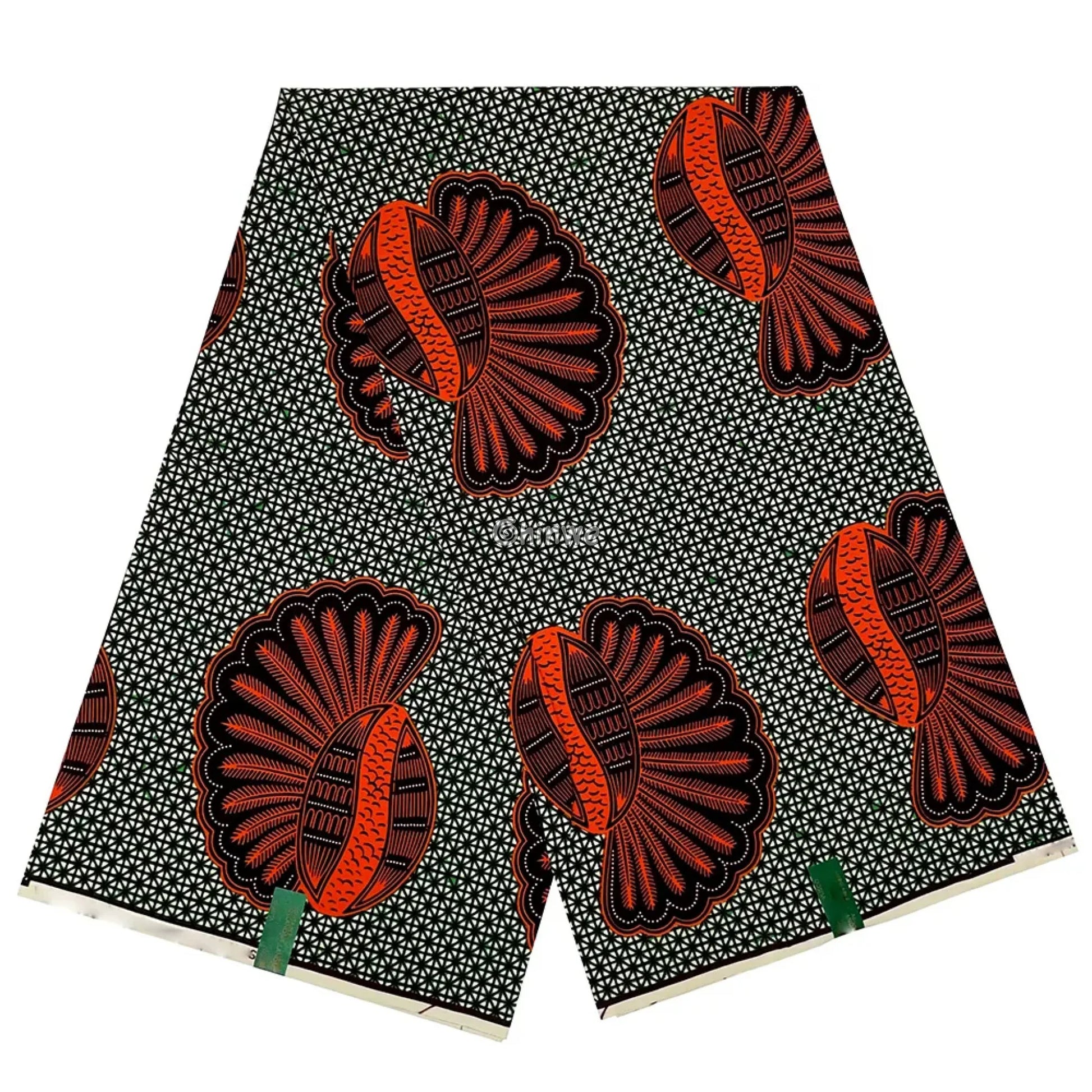 Black and Orange Red Cowrie Shell African Wax Print Fabric - Bold Ankara Material 6 Yards African Wax Print Fabric