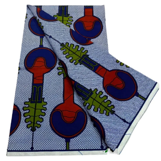 Red & Navy Lantern Pods on Lilac Ankara Real Wax Print – Green Leaf Sprigs, 100% Cotton, 6 Yards