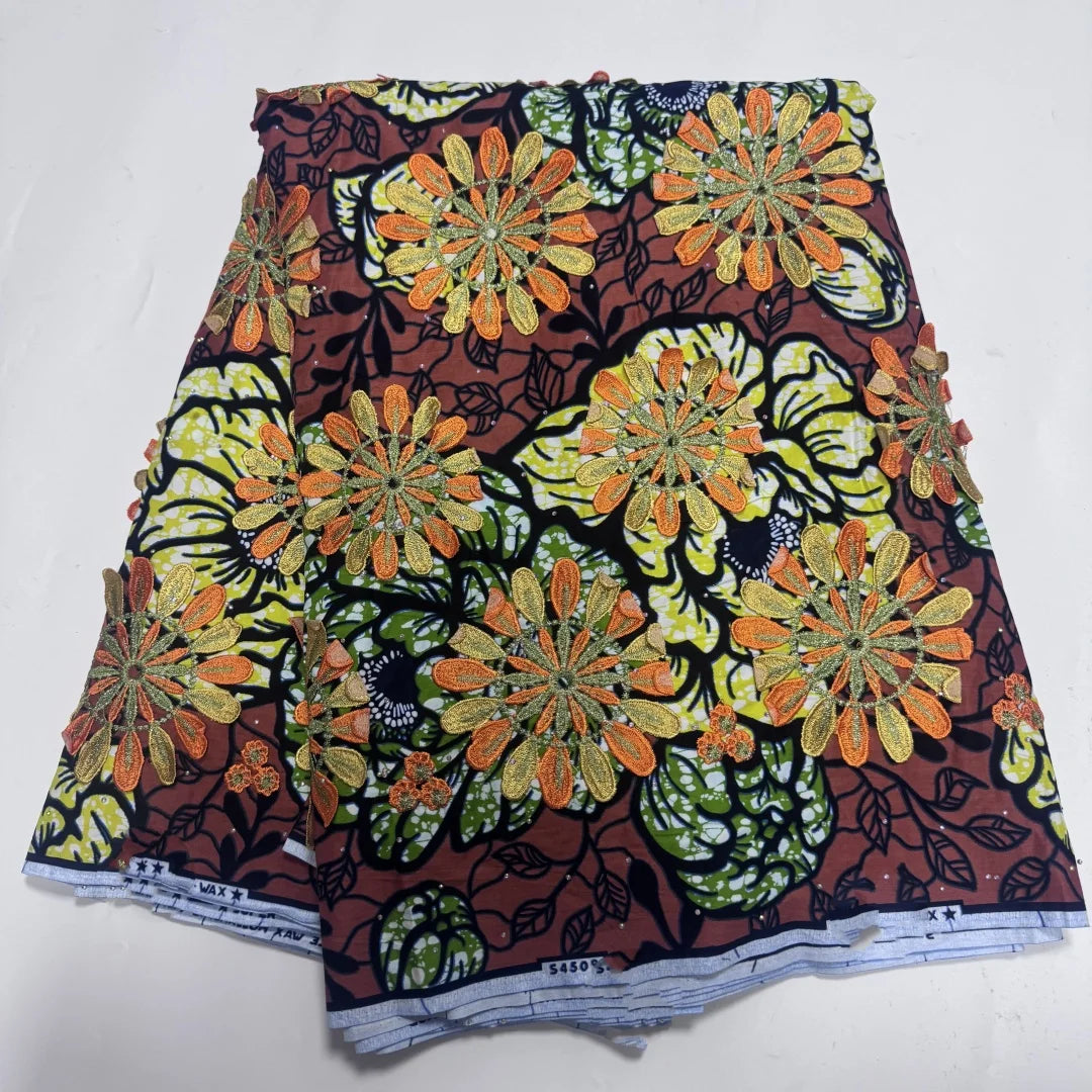 Amber Sunflower Stone Guipure Lace Wax – Embroidered, 6 Yards