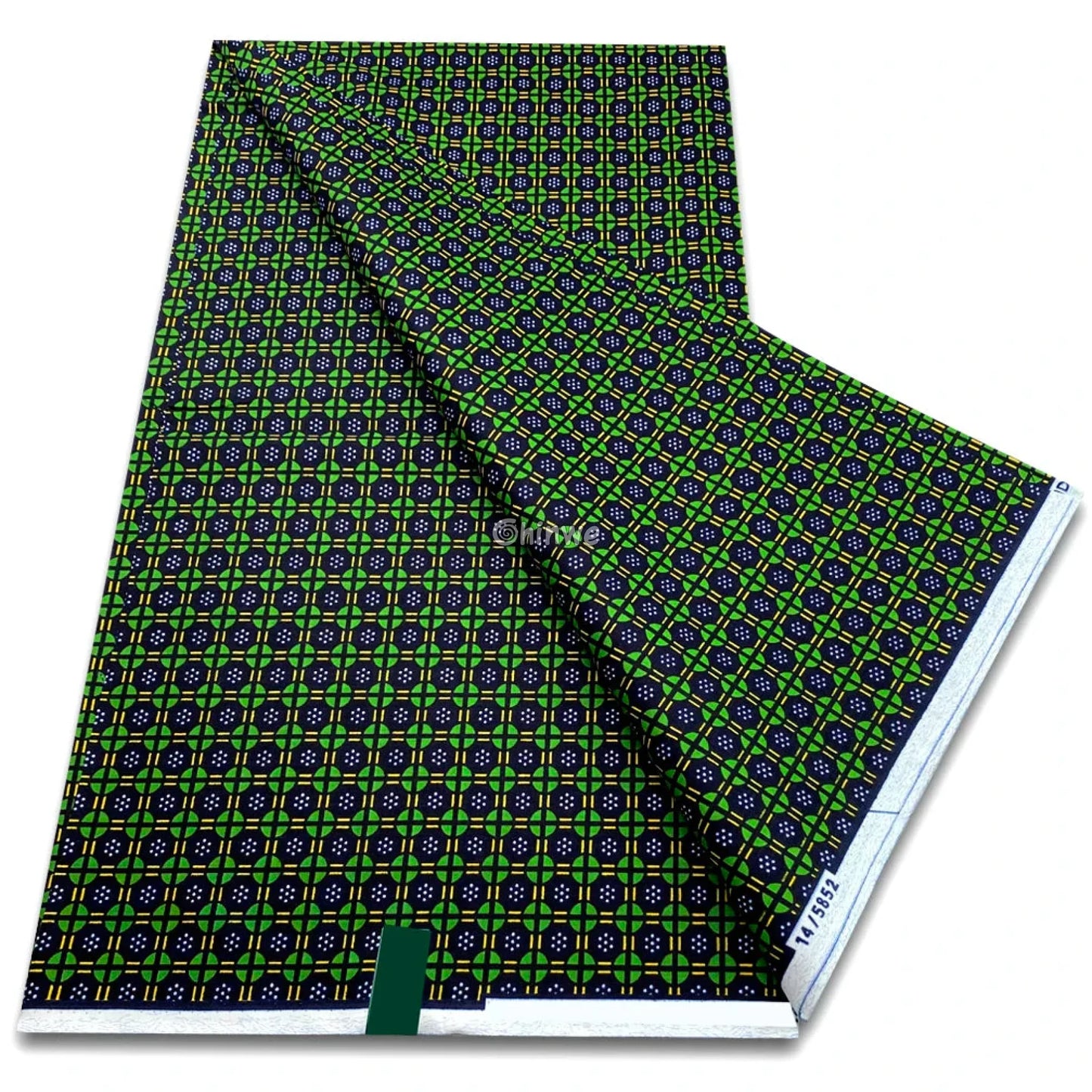 Mini Cross Lattice Print with Green and Yellow Accents over Navy Blue Diamond Grid Base Green Grid / 6 yards African