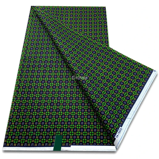 Mini Cross Lattice Print with Green and Yellow Accents over Navy Blue Diamond Grid Base Green Grid / 6 yards African