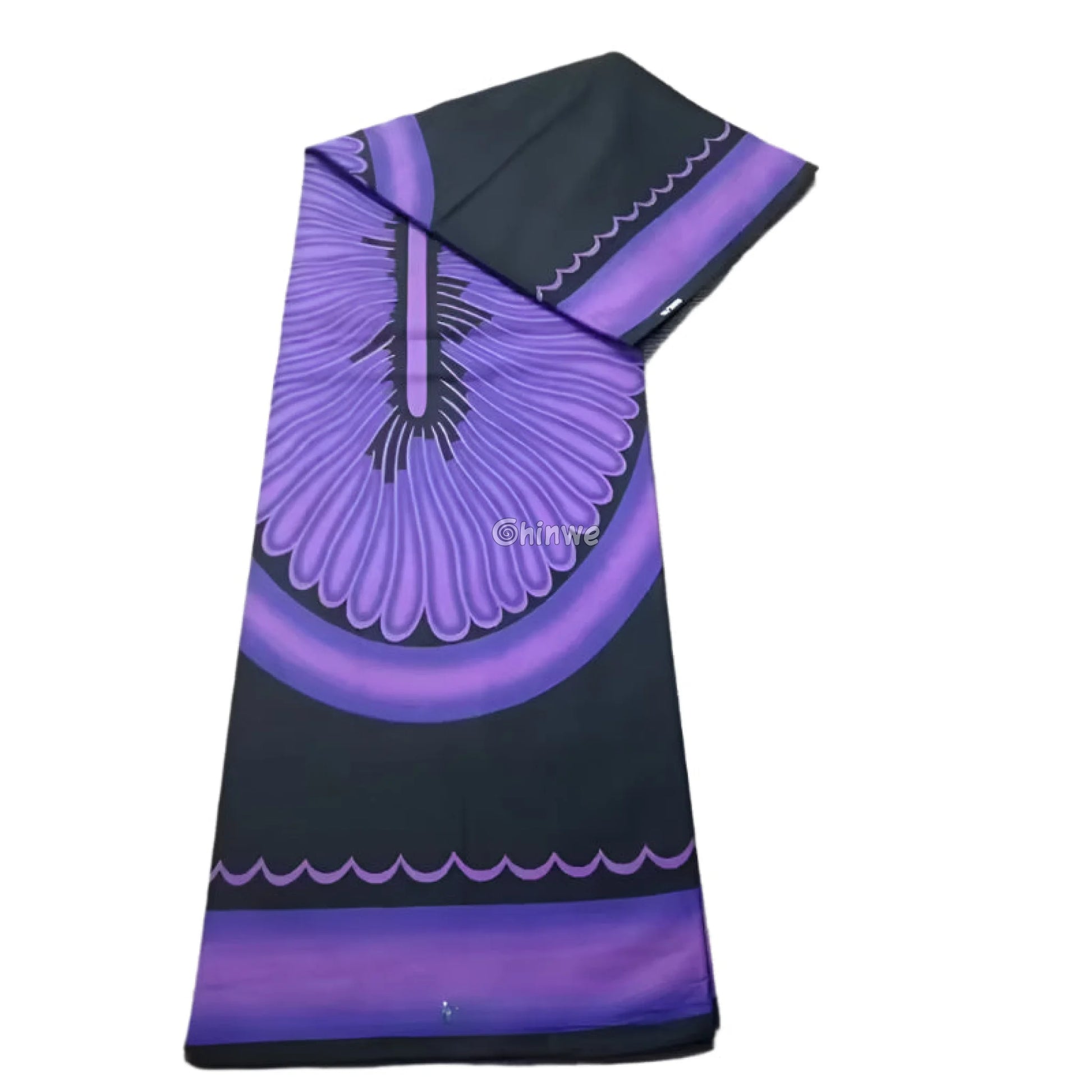 Royal Waves Fabric – Deep Purple Accents on Black Wax Print 6 Yards African Wax Print Fabric