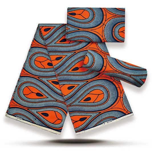 Orange & Blue Paisley Loop Gold Sand Wax Print – Bold Swirl, 100% Cotton, 6 Yards