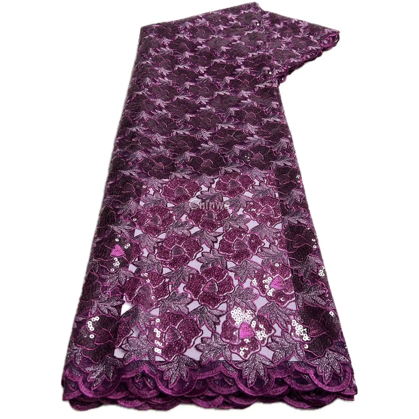 Plum Chartreuse Ivory Sapphire & Sand Floral Vine Sequin Lace Print Fabric Collection Midnight Plum & Orchid Floral