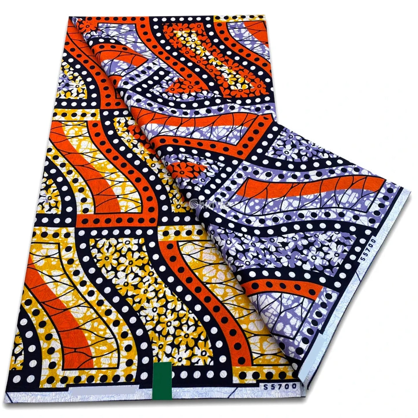 Wavy Stripe Print with Yellow Floral Bands Orange Geometric Curves and Indigo Polka-Dot Lattice Orange Yellow & Indigo