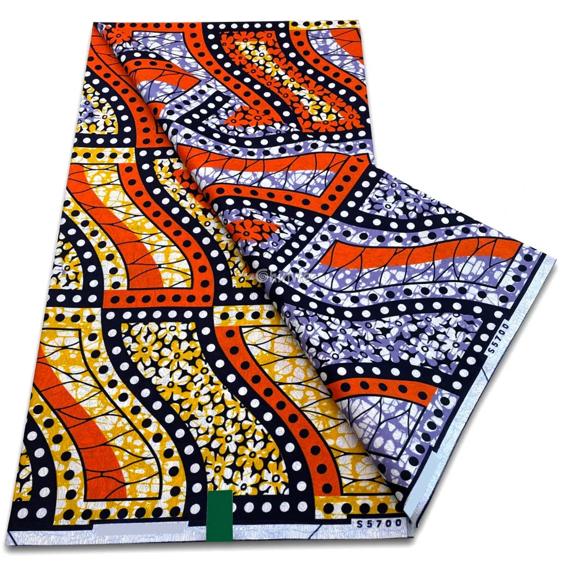 Wavy Stripe Print with Yellow Floral Bands Orange Geometric Curves and Indigo Polka-Dot Lattice Orange Yellow & Indigo