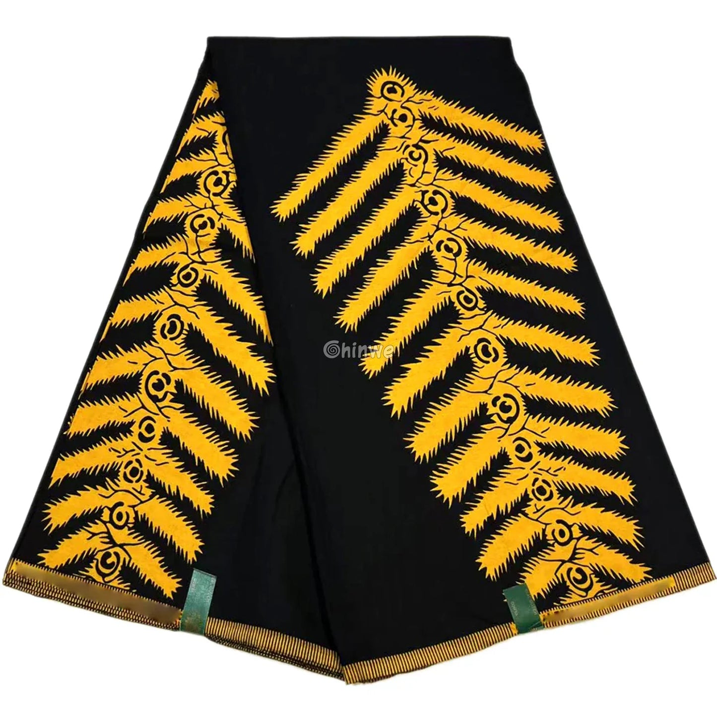 Golden Fern Stripe Fabric – Bold Yellow on Black Ankara Wax Print Statement Fabric 14 / 6 Yards / CHINA African Wax