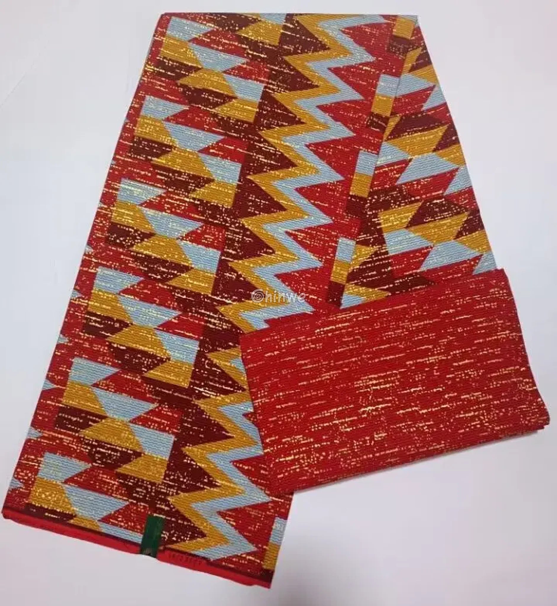 Red Yellow & Blue Kente Brocade with Lightning Chevron Motif and Gold Metallic Detailing Crimson Bolt Kente / 6yards