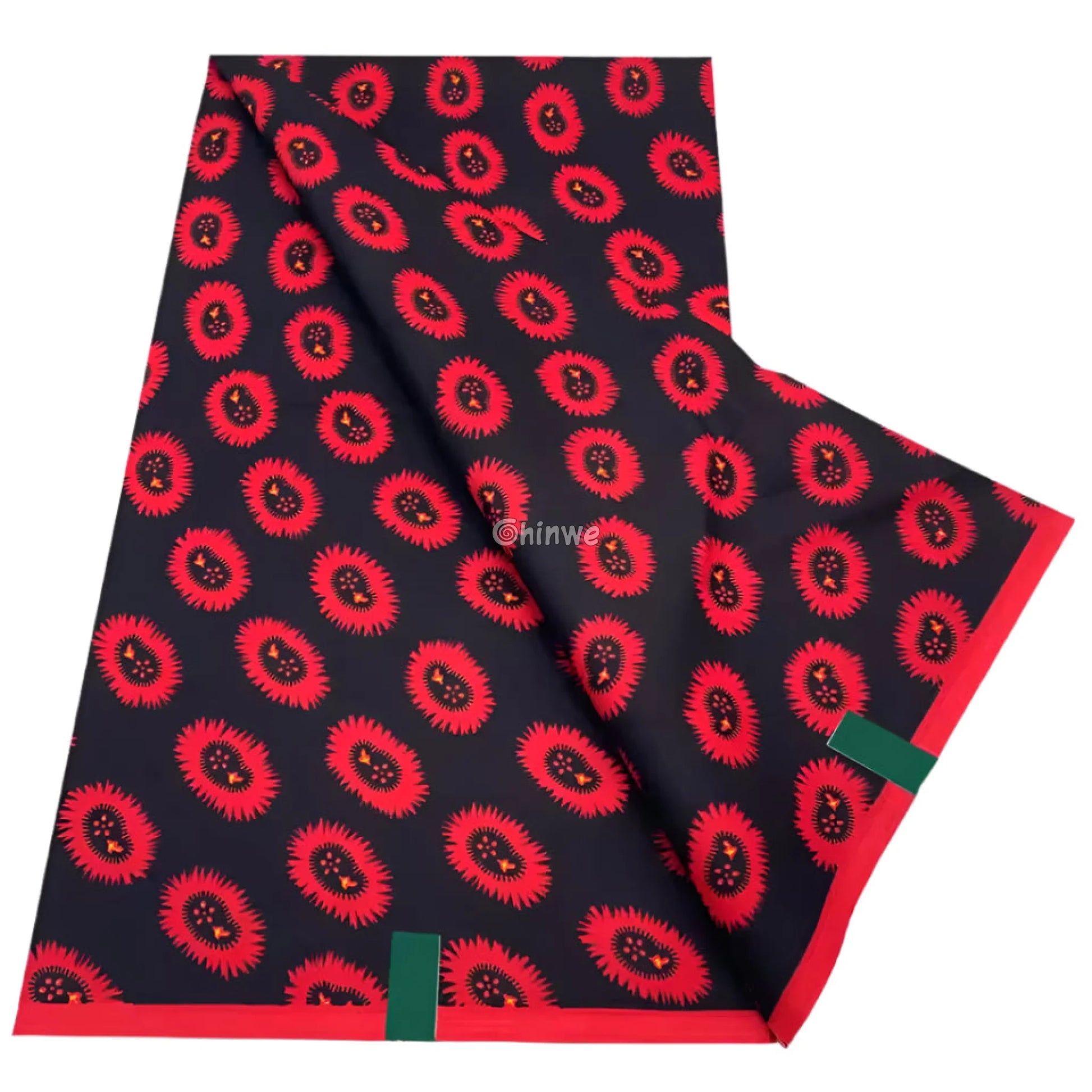 Classic Black and Red Ankara Fabric – Bold Circular Sunburst Pattern Wax Print 6 Yards African Wax Print Fabric