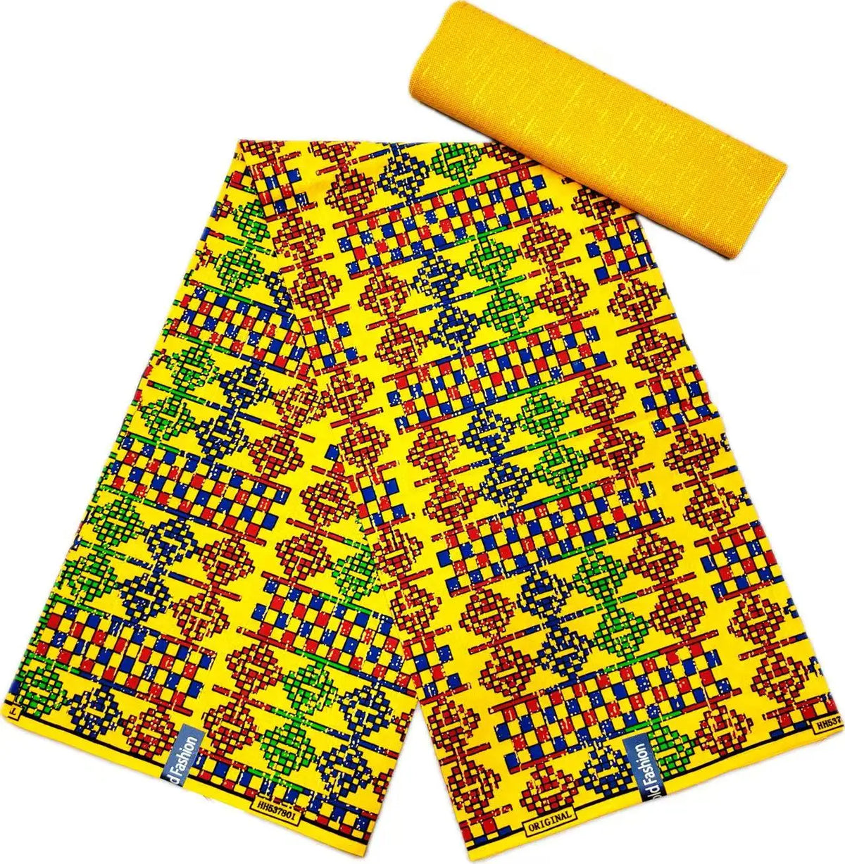 Golden Block Kente Wax Print Fabric Collection, 6 Yards