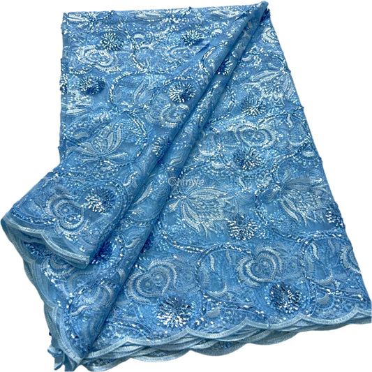 Embroidered Spiral & Floral Mesh Lace with Scattered Sequins on Sheer Tulle Sky Reflection Sequin Lace / 5Yards Lace