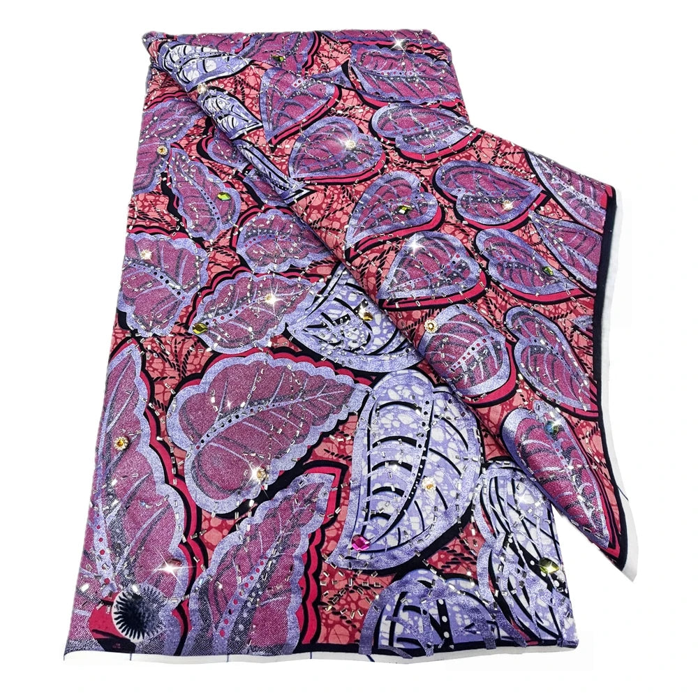 Rose & Lilac Leaf Stoned Wax Print – Heavyweight Poplin with Stones, 6 Yards