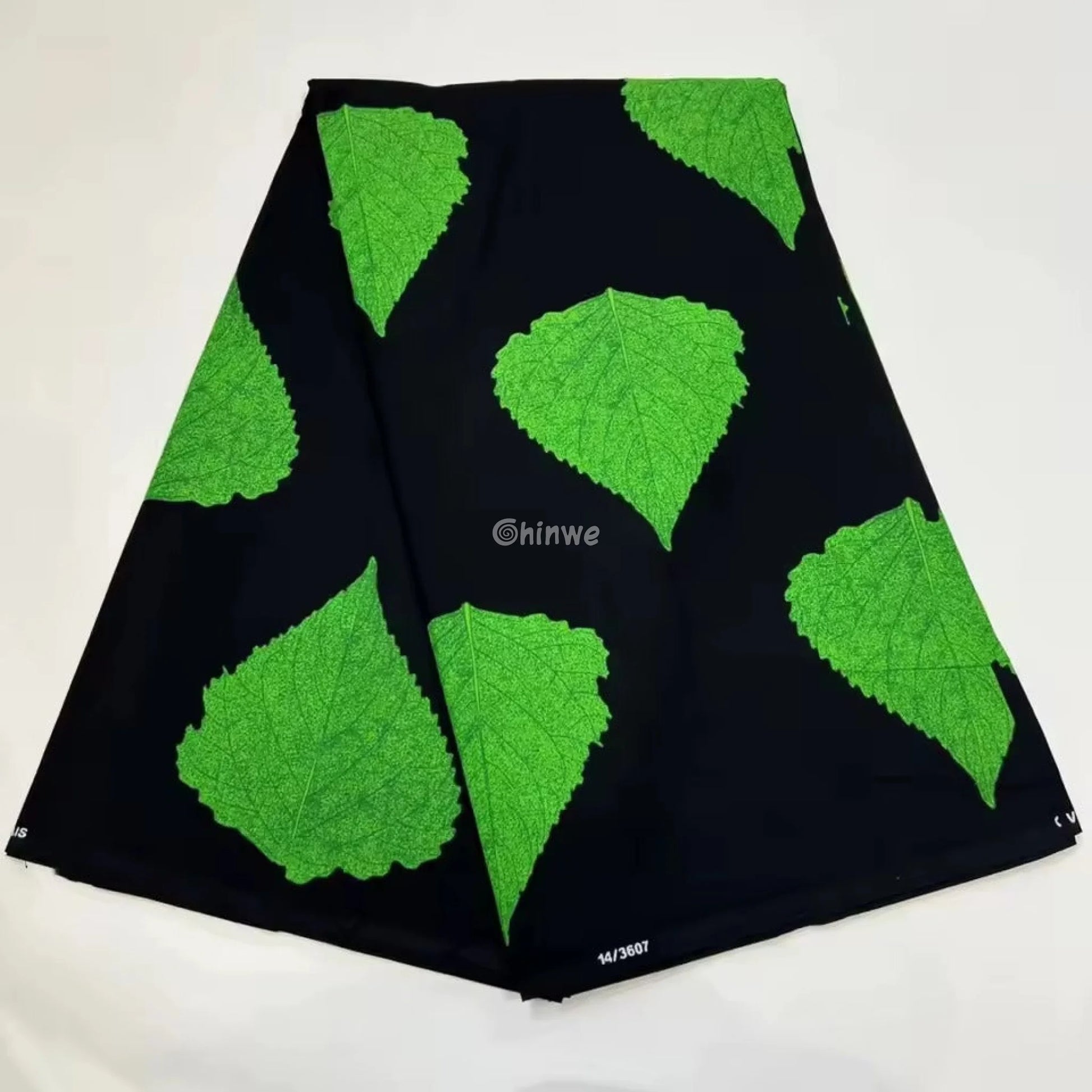 Green Leaf Elegance Fabric – Vibrant Nature-Inspired Print on Black Wax Fabric 6 Yards African Wax Print Fabric
