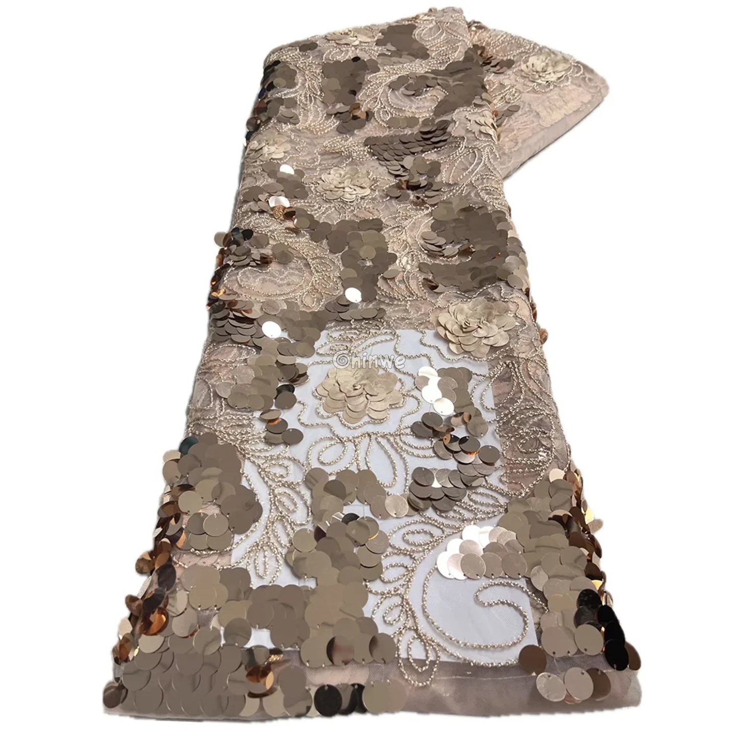 Vibrant Multi-Tone & Metallic Petal Floral Applique Sequin Lace Fabric Champagne Gold Petal Sequin Lace / 5 Yards