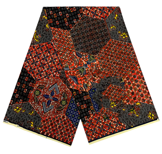 Multicolored Patchwork Ankara Fabric with Hexagon and Floral Motifs