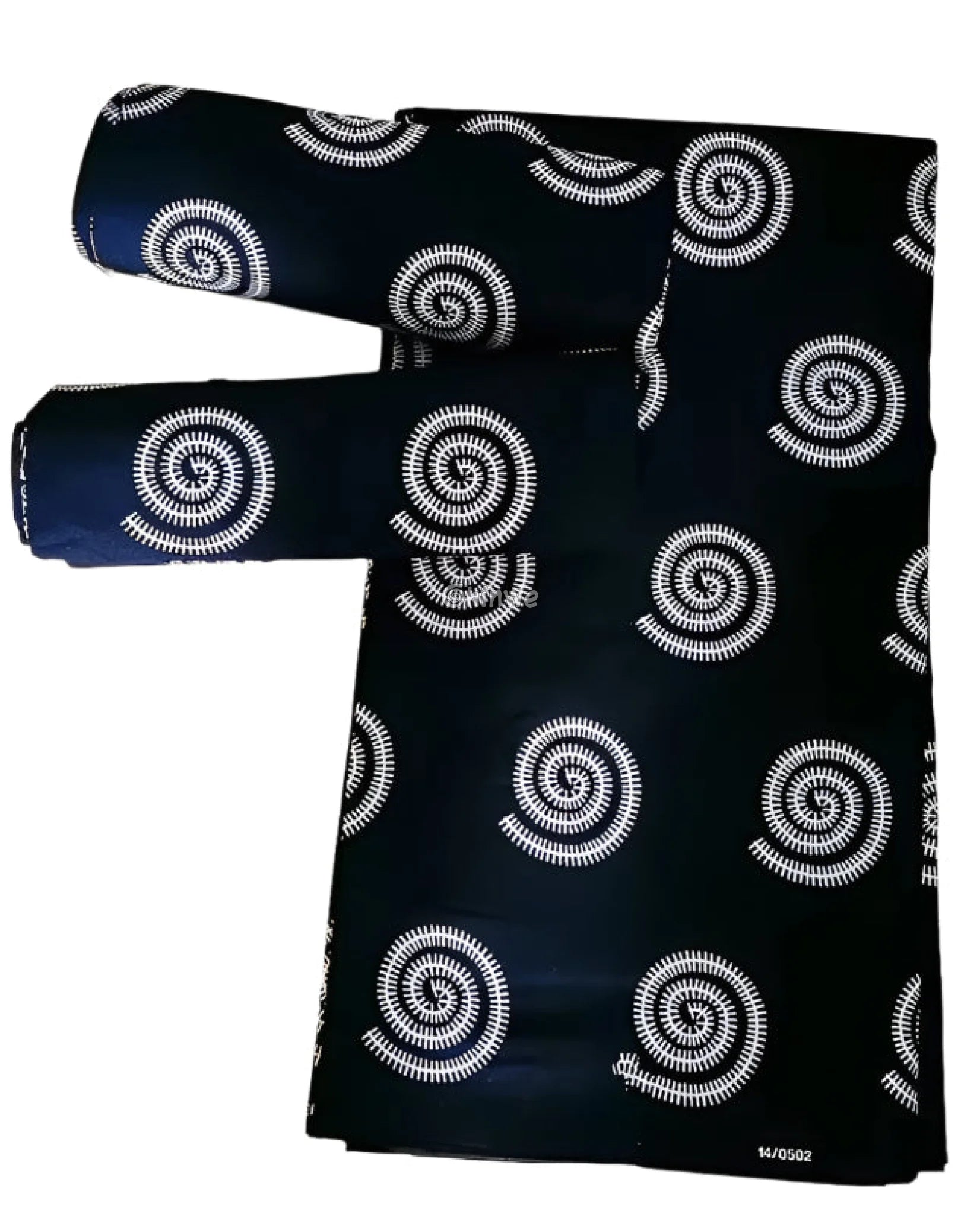 Monochrome Spiral Fabric – White Swirl Pattern on Black Wax Print Fabric 6 Yards African Wax Print Fabric
