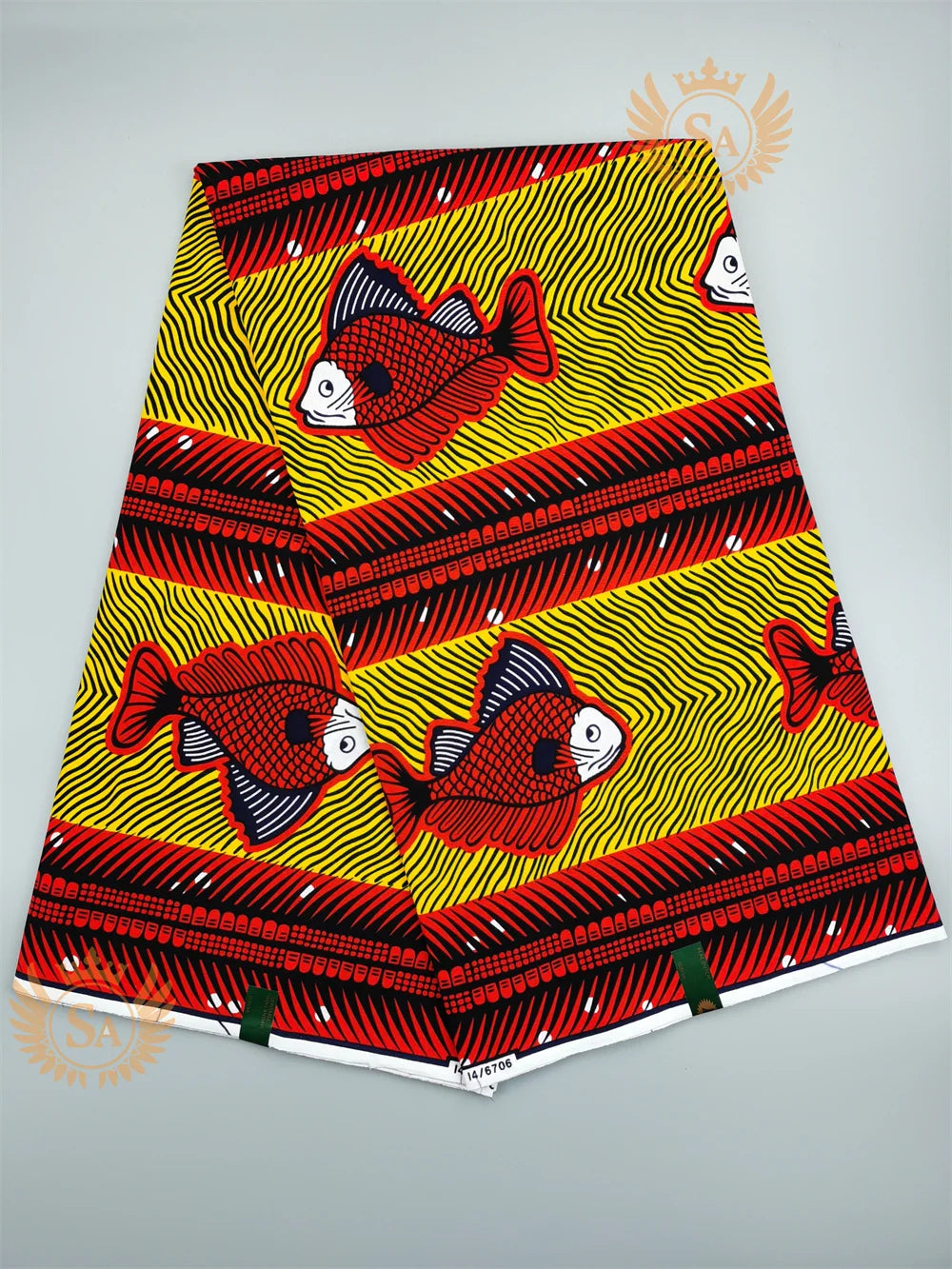 Woven Knot Ankara Wax Print Fabric Collection II – Green, Orange & Red, 6 Yards